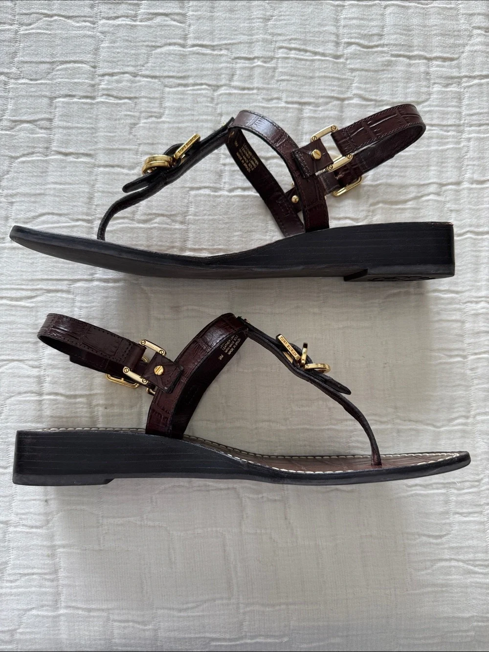 Tory Burch Trent Wedge-Shiny America Sandal - Wood Brown, Size 9 - Picture 3 of 8